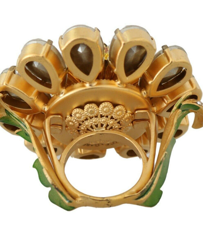 Dolce & Gabbana Gold Brass Yellow Crystal Flower Ring