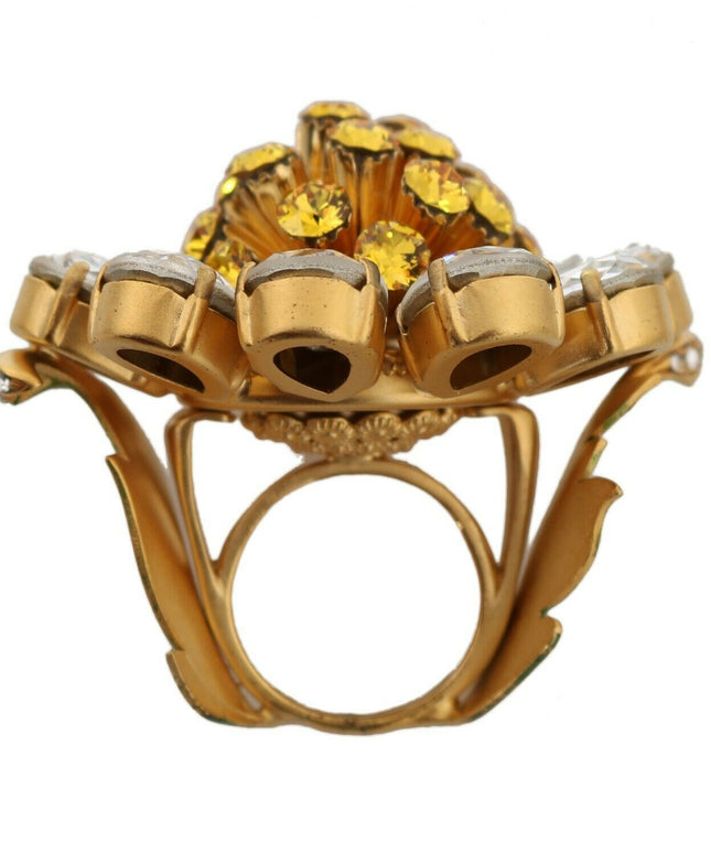Dolce & Gabbana Gold Brass Yellow Crystal Flower Ring