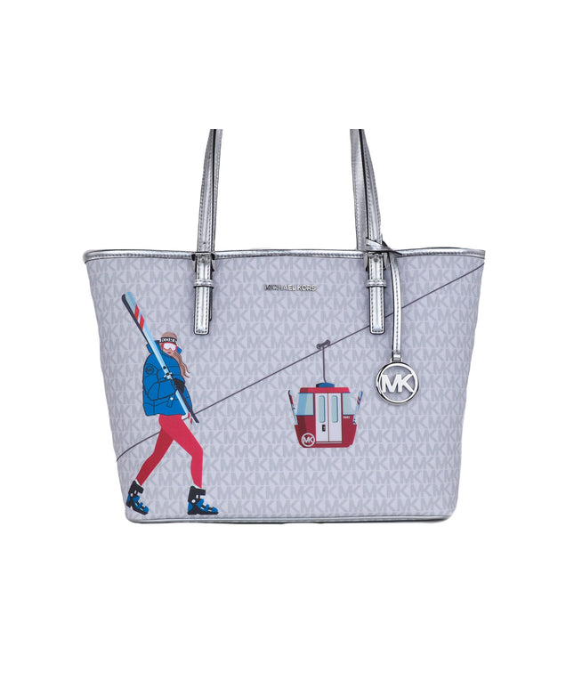 Michael Kors Jet Set Girls Print Medium Signature PVC Carryall Shoulder Tote Handbag (Bright White Multi)