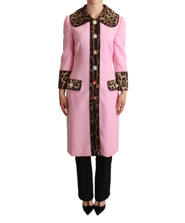 Dolce & Gabbana Pink Leopard Wool Trenchcoat Jacket