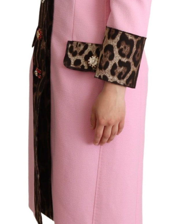 Dolce & Gabbana Pink Leopard Wool Trenchcoat Jacket