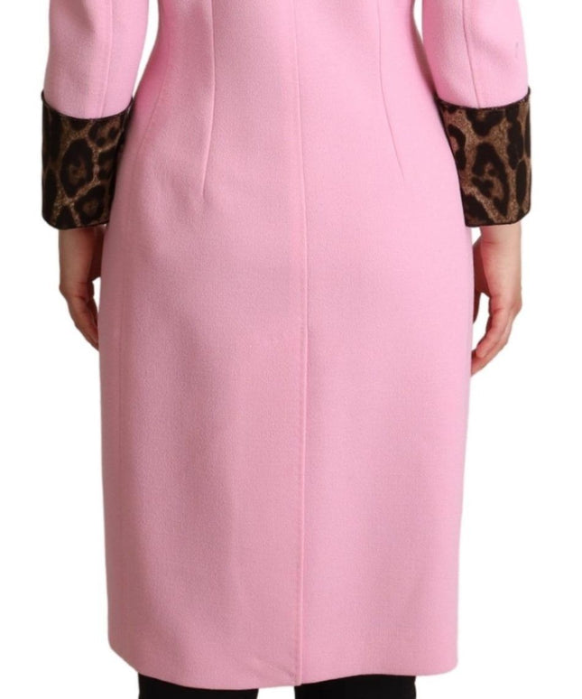 Dolce & Gabbana Pink Leopard Wool Trenchcoat Jacket