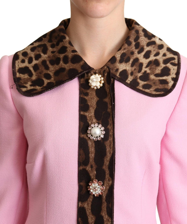 Dolce & Gabbana Pink Leopard Wool Trenchcoat Jacket
