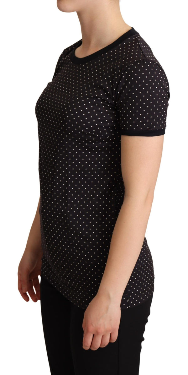 Dolce & Gabbana Black Dotted CrewneckCotton T-shirt