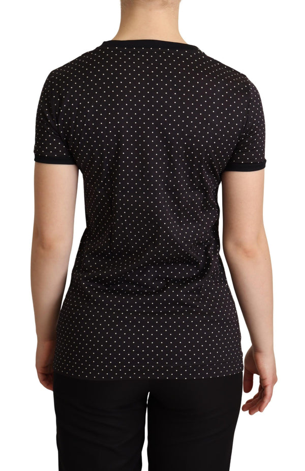 Dolce & Gabbana Black Dotted CrewneckCotton T-shirt