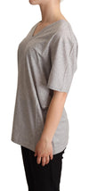 Dolce & Gabbana Gray Solid 100% Cotton V-neck Top T-shirt
