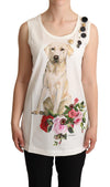 Dolce & Gabbana White Dog Floral Print EmbellishedT-shirt