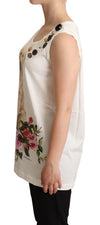 Dolce & Gabbana White Dog Floral Print EmbellishedT-shirt