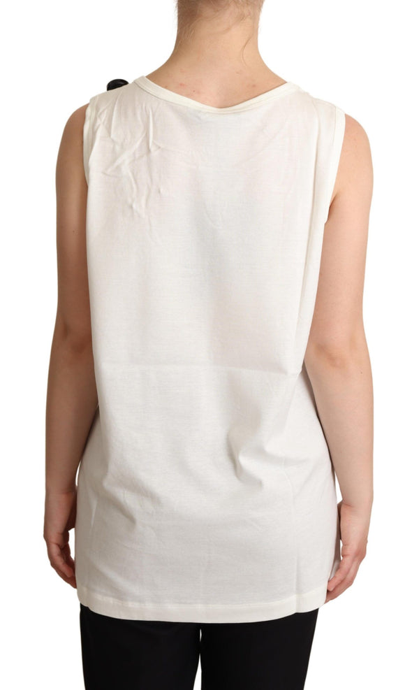 Dolce & Gabbana White Dog Floral Print EmbellishedT-shirt