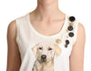 Dolce & Gabbana White Dog Floral Print EmbellishedT-shirt
