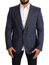 جاكيت بليزر صوف مخطط أزرق من دولتشي آند غابانا بقصّة Slim Fit