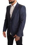 جاكيت بليزر صوف مخطط أزرق من دولتشي آند غابانا بقصّة Slim Fit