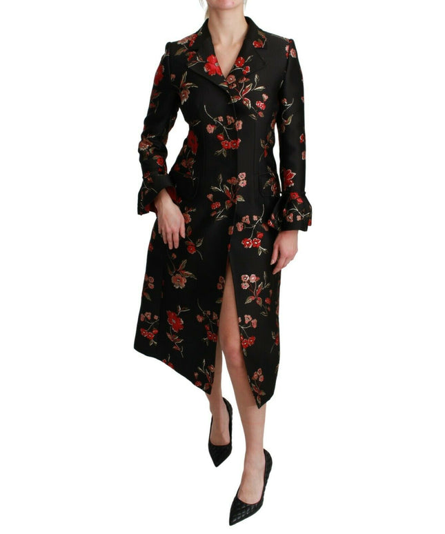 Dolce & Gabbana Black Floral Embroidered Jacket Coat
