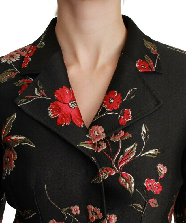 Dolce & Gabbana Black Floral Embroidered Jacket Coat