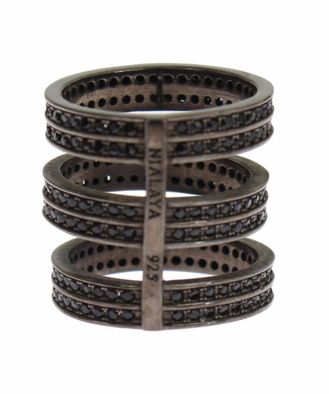 Nialaya Black CZ Rhodium 925 Silver Ring
