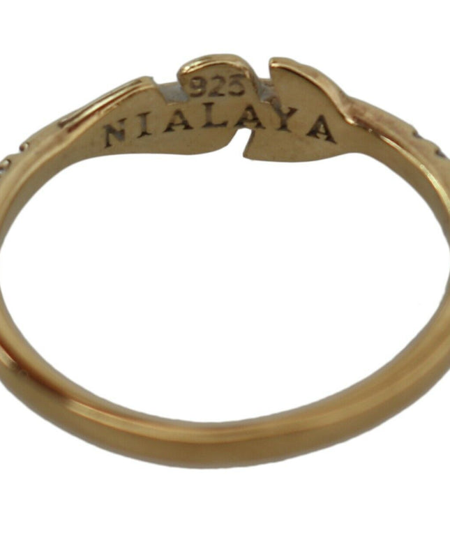 Nialaya Gold Feather Clear CZ 925 Silver Women