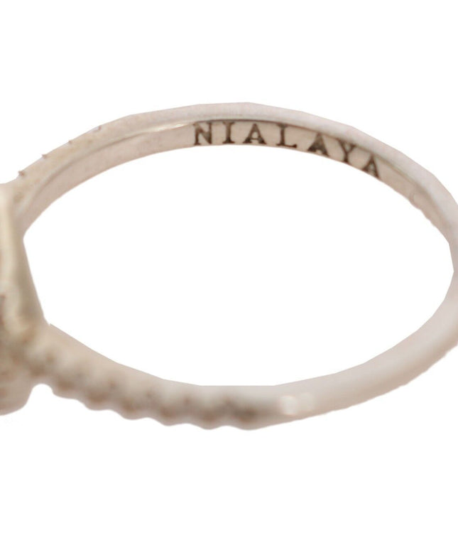 Nialaya Silver Rhombus Womens Clear CZ 925 Silver Ring
