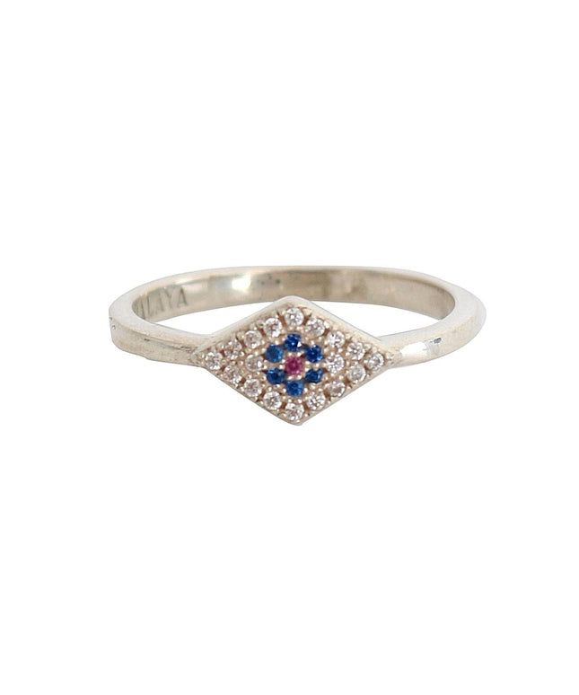 Nialaya Blue Red CZ 925 Silver Womens Clear Ring