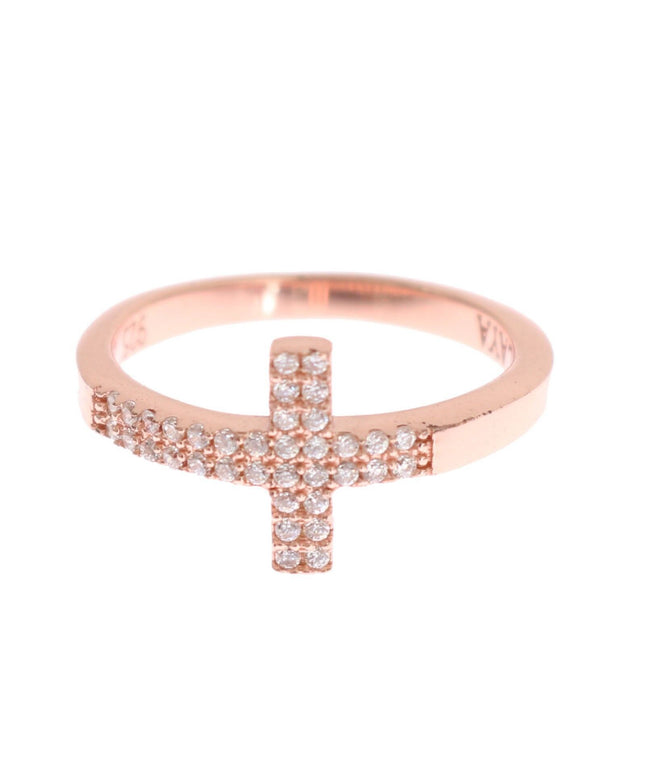 Nialaya Pink Gold 925 Silver Womens Cross CZ Ring