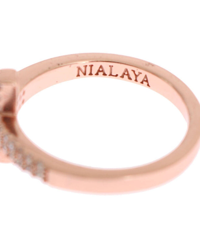 Nialaya Pink Gold 925 Silver Womens Cross CZ Ring