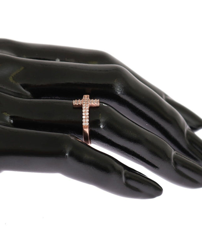 Nialaya Pink Gold 925 Silver Womens Cross CZ Ring