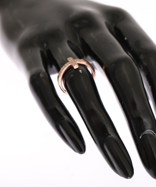 Nialaya Pink Gold 925 Silver Womens Cross CZ Ring