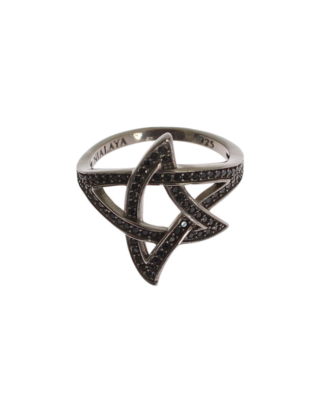 Nialaya Black CZ Rhodium 925 Silver Womens Ring