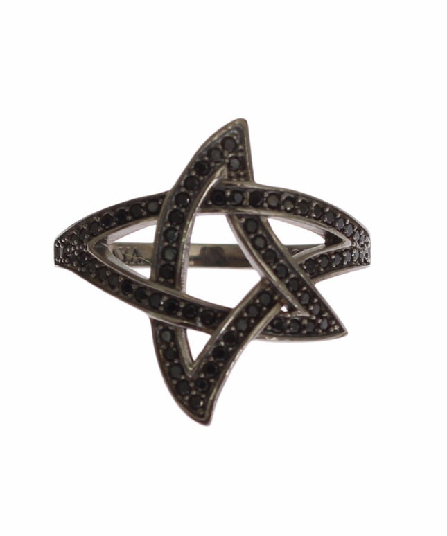 Nialaya Black CZ Rhodium 925 Silver Womens Ring