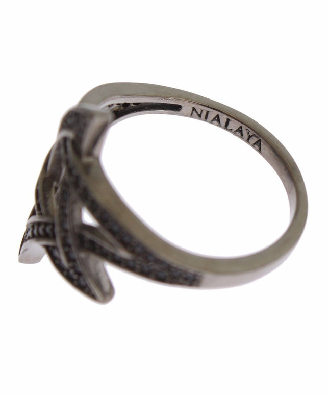 Nialaya Black CZ Rhodium 925 Silver Womens Ring