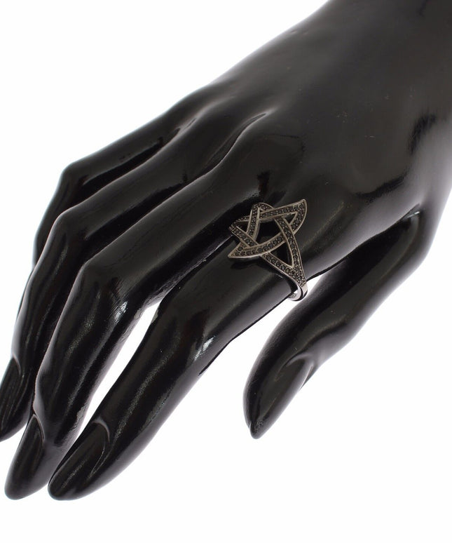 Nialaya Black CZ Rhodium 925 Silver Womens Ring