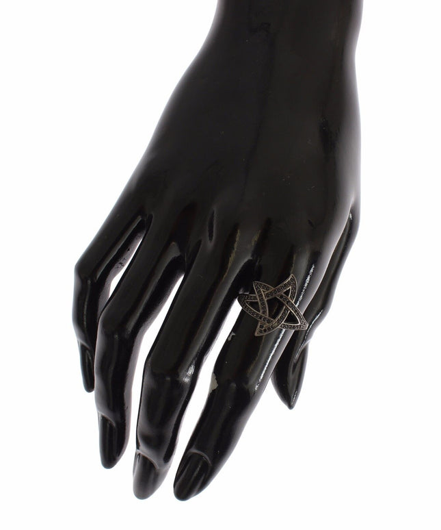 Nialaya Black CZ Rhodium 925 Silver Womens Ring