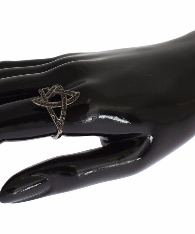 Nialaya Black CZ Rhodium 925 Silver Womens Ring