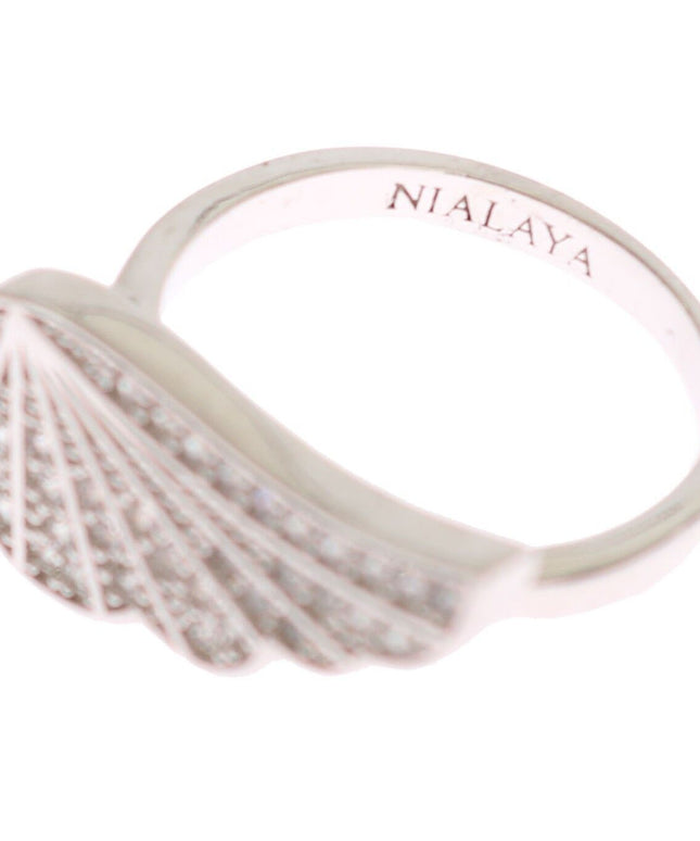 Nialaya Silver Womens Wing Clear CZ 925 Silver Ring