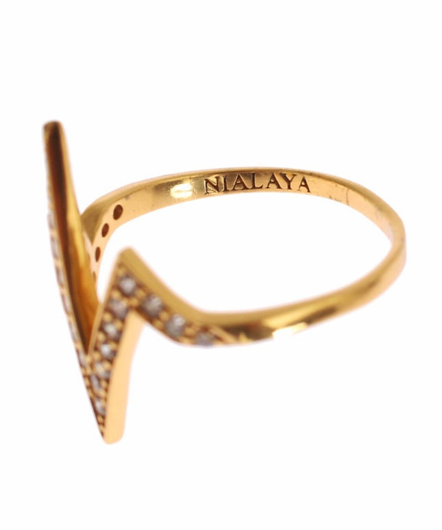 Nialaya Gold 925 Silver Womens Clear CZ 18K Ring