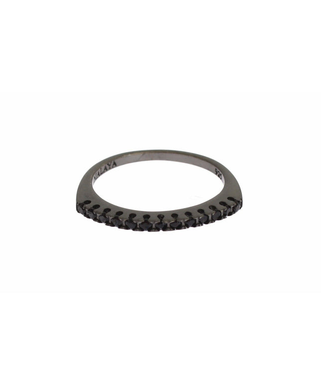 Nialaya Black CZ Rhodium 925 Silver Womens Ring