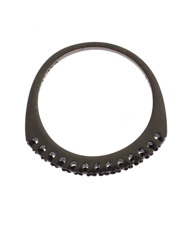 Nialaya Black CZ Rhodium 925 Silver Womens Ring