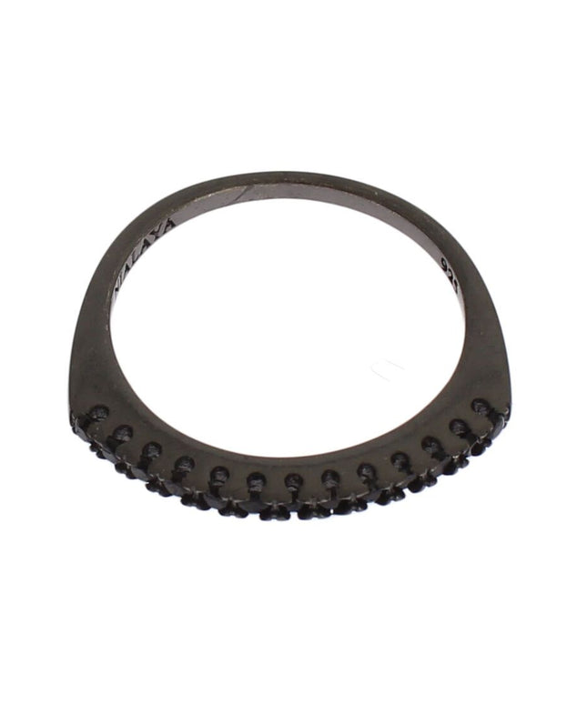 Nialaya Black CZ Rhodium 925 Silver Womens Ring