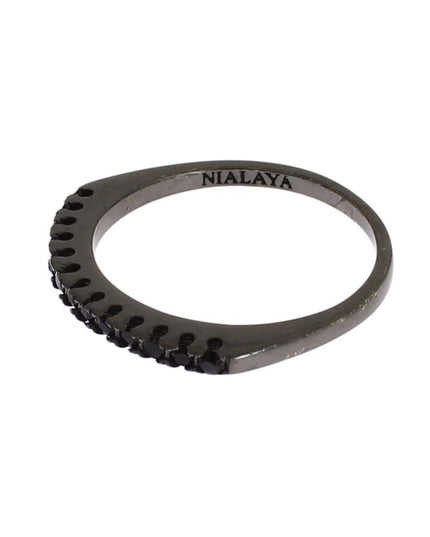 Nialaya Black CZ Rhodium 925 Silver Womens Ring