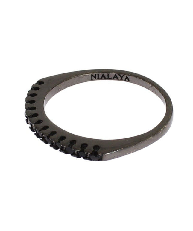 Nialaya Black CZ Rhodium 925 Silver Womens Ring