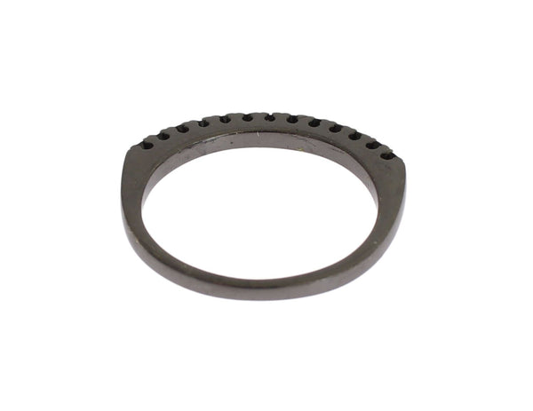 Nialaya Black CZ Rhodium 925 Silver Womens Ring