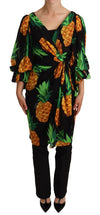 Dolce & Gabbana Black Ananas Print Wrap Stretch Silk Dress