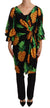 Dolce & Gabbana Black Ananas Print Wrap Stretch Silk Dress