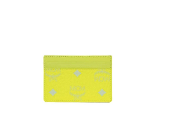 محفظة بطاقات جلدية من MCM Spectrum Diamond Mini Neon Yellow Visetos