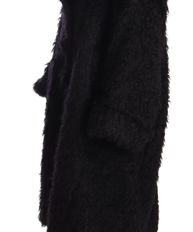 Dolce & Gabbana Black Mohair Fur Cape Trench Coat Jacket