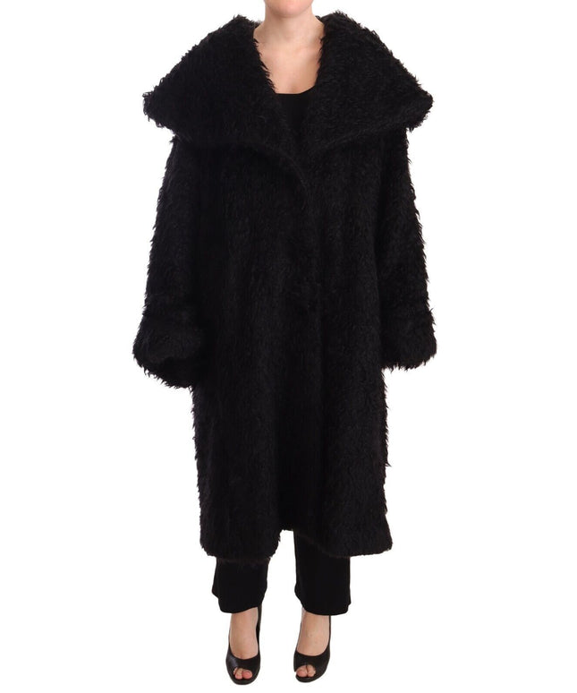 Dolce & Gabbana Black Mohair Fur Cape Trench Coat Jacket