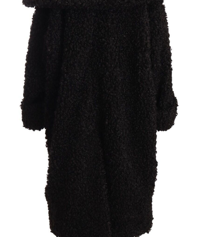 Dolce & Gabbana Black Polyester Fur Trench Coat Jacket