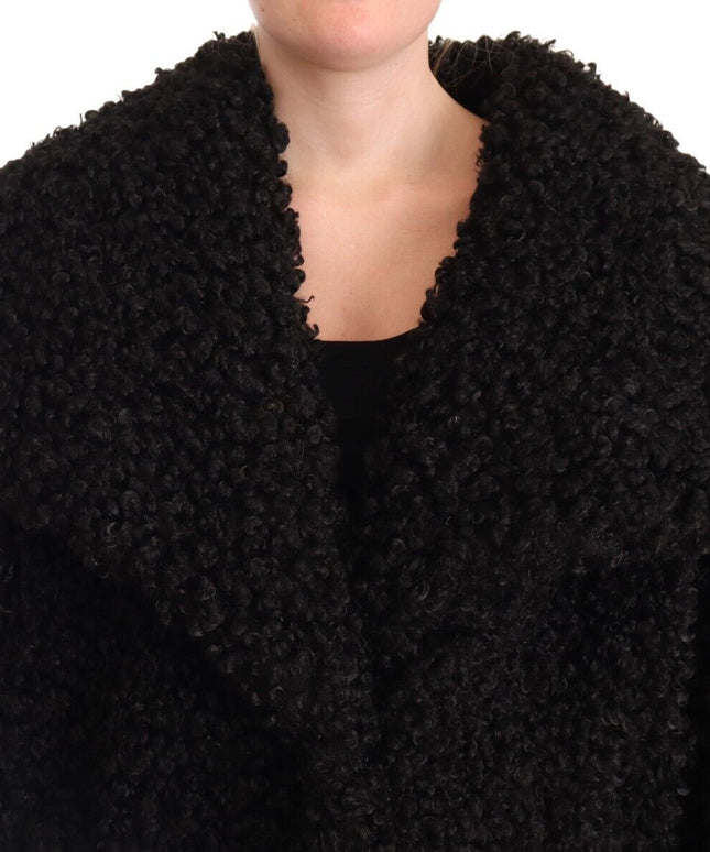 Dolce & Gabbana Black Polyester Fur Trench Coat Jacket