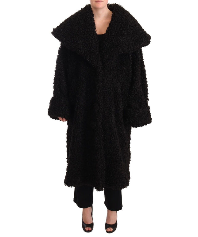 Dolce & Gabbana Black Polyester Fur Trench Coat Jacket