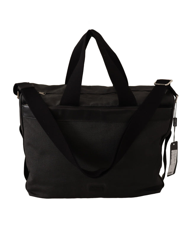 Dolce & Gabbana Black Denim Leather Shoulder Strap Messenger Bag