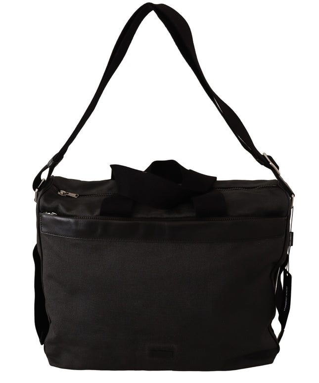 Dolce & Gabbana Black Denim Leather Shoulder Strap Messenger Bag